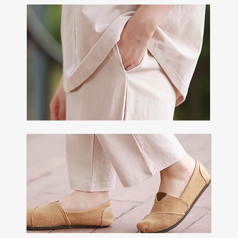 Buddha Stones2点セット シャツ トップ パンツ 瞑想 禅 太極拳 コットン リネン 衣類 レディース セット - image 12