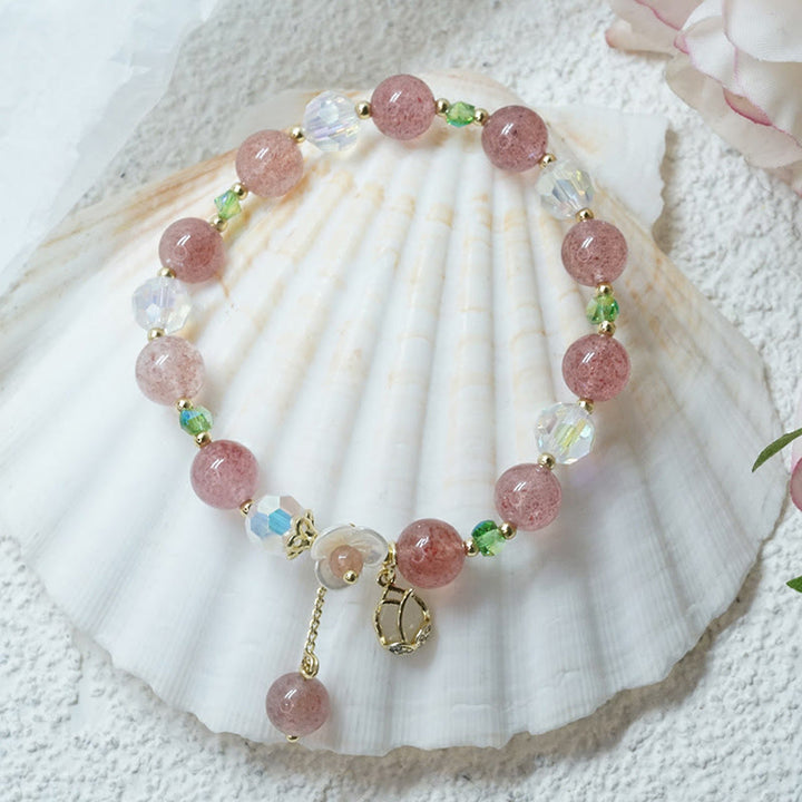 Buddha Stonesストロベリークォーツ ルチルクォーツ フローライト フラワーヒーリングブレスレット