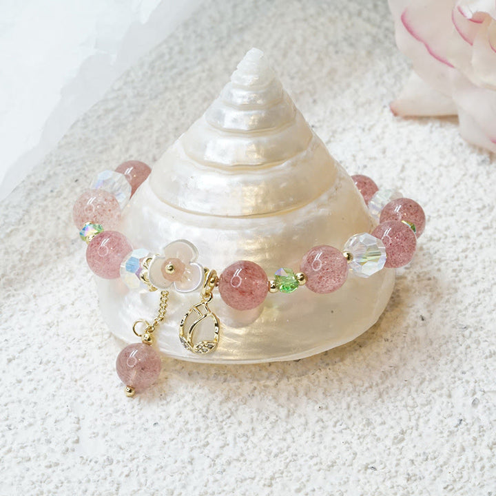 Buddha Stonesストロベリークォーツ ルチルクォーツ フローライト フラワーヒーリングブレスレット