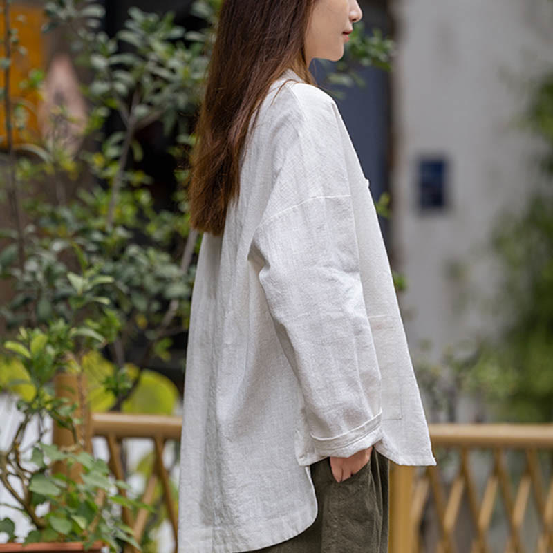 Buddha Stonesカエルボタンデザインシャツ 太極拳瞑想用トップス ラミーリネンジャケット - image 5