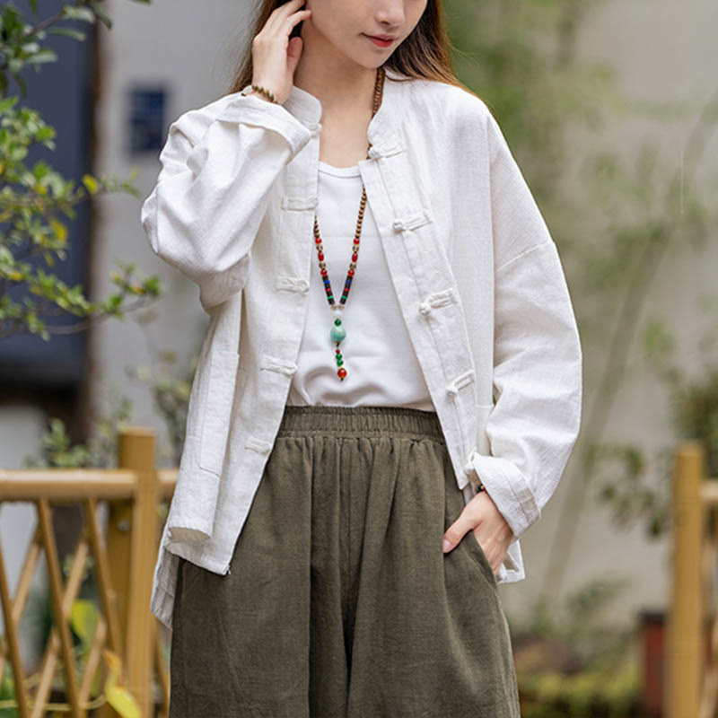 Buddha Stonesカエルボタンデザインシャツ 太極拳瞑想用トップス ラミーリネンジャケット - image 2