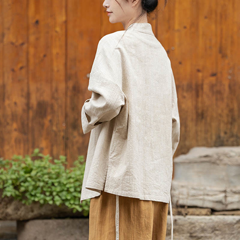 Buddha Stonesカエルボタン漢服デザインシャツトップスラミーリネンジャケット - image 16