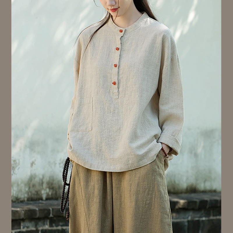 Buddha Stones無地 ルーズボタンブラウス 長袖シャツ トップス - image 14