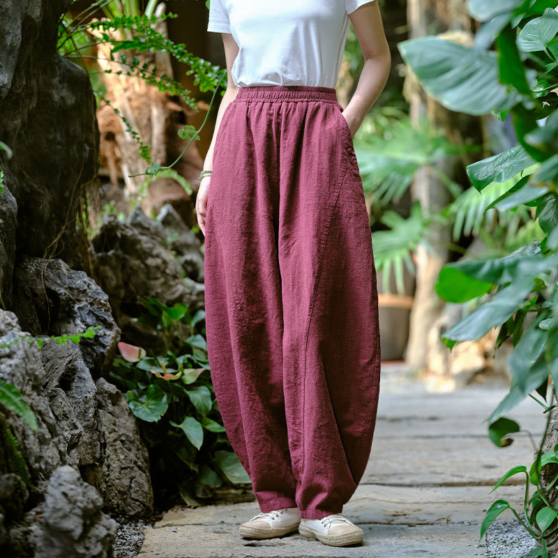 Buddha Stones無地 ゆったり ヨガ ハーレムパンツ ポケット付き - バーガンディ、 US2-8/10、 UK/AU6-12/14、 EU34-40/42 (F) - image 37