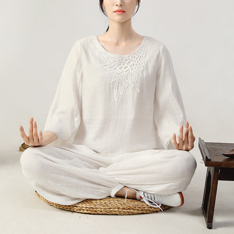 Buddha Stones 2点セット 長袖 カエルボタン 瞑想 祈り 禅 練習 太極拳 ユニフォーム 衣類 レディース セット