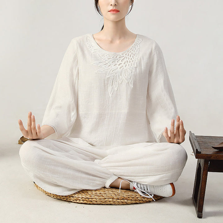 Buddha Stones 2点セット 長袖 カエルボタン 瞑想 祈り 禅 練習 太極拳 ユニフォーム 衣類 レディース セット