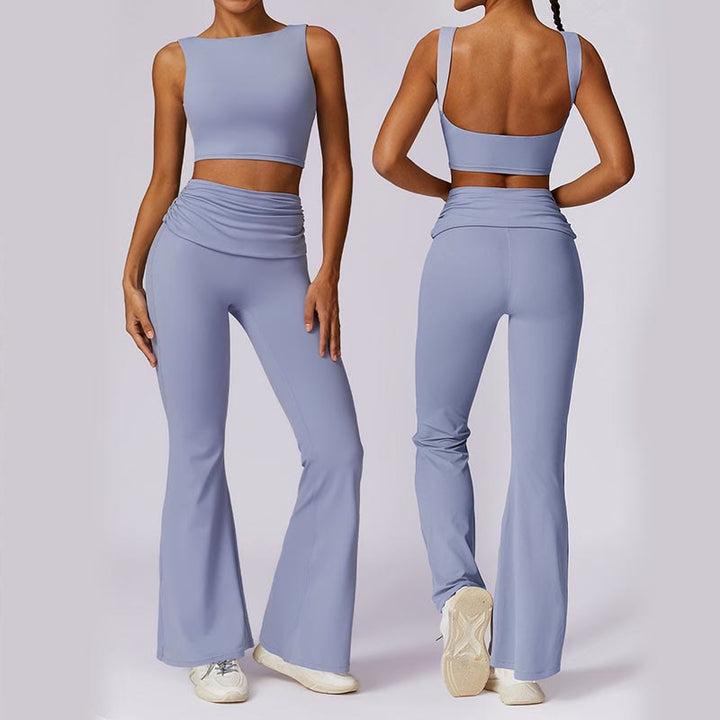 Buddha Stonesノースリーブ バックレス ストラップ タンクトップ ブラ フレアパンツ スポーツ フィットネス ヨガ - image 0