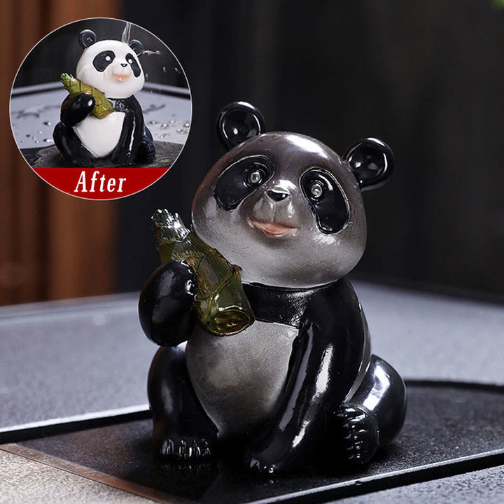 色が変わるBuddha Stones小さくてかわいいパンダの竹製ティーペット 樹脂製 置物 装飾品