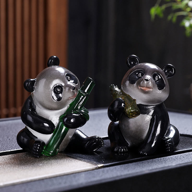 色が変わるBuddha Stones小さくてかわいいパンダの竹製ティーペット 樹脂製 置物 装飾品