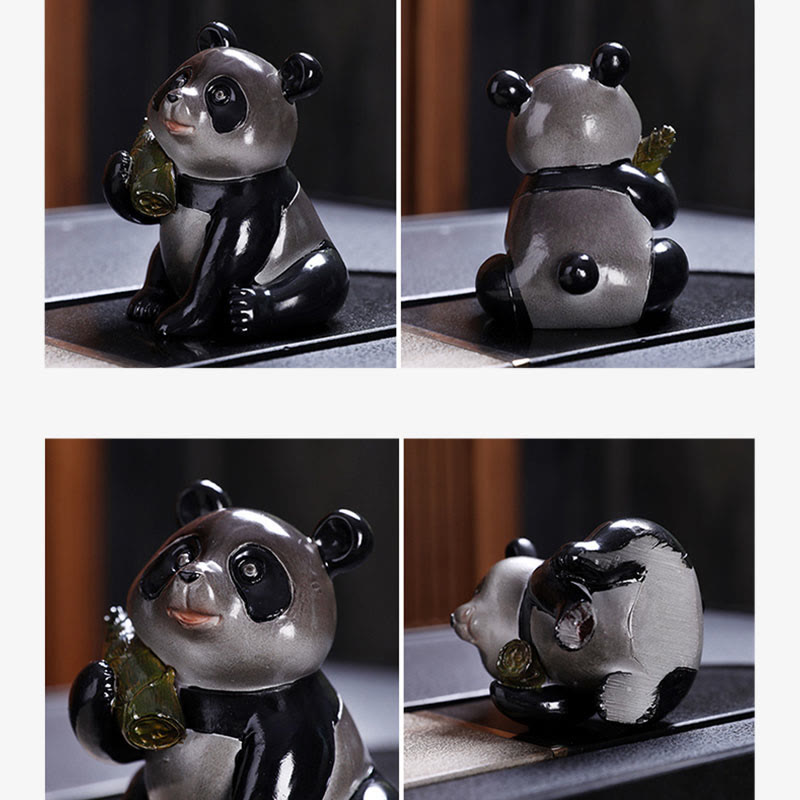 色が変わるBuddha Stones小さくてかわいいパンダの竹製ティーペット 樹脂製 置物 装飾品