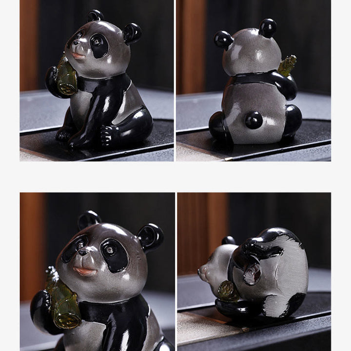 色が変わるBuddha Stones小さくてかわいいパンダの竹製ティーペット 樹脂製 置物 装飾品