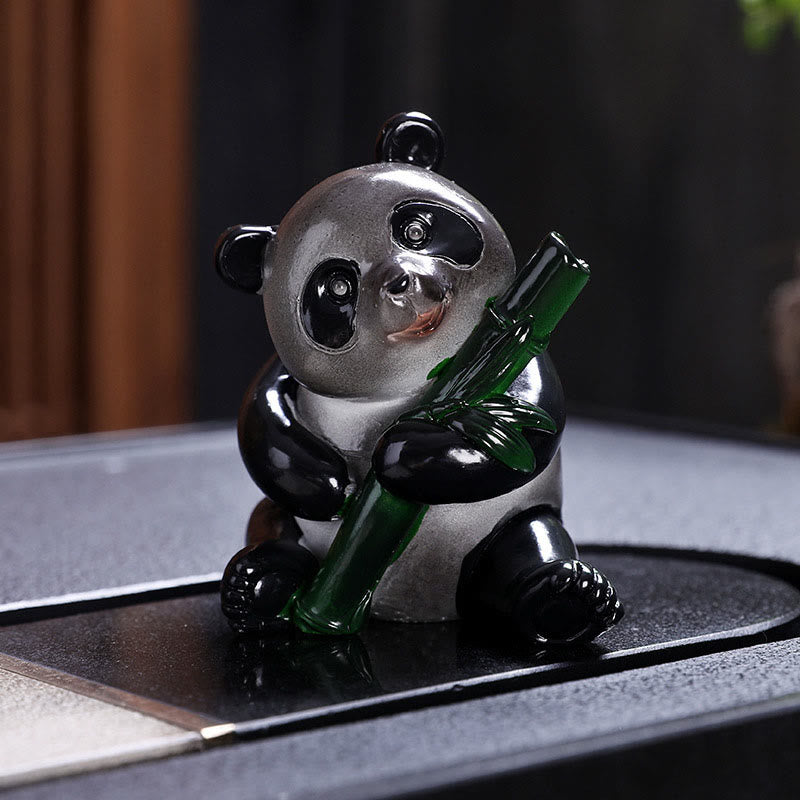 色が変わるBuddha Stones小さくてかわいいパンダの竹製ティーペット 樹脂製 置物 装飾品