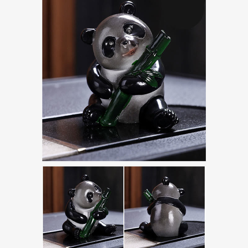 色が変わるBuddha Stones小さくてかわいいパンダの竹製ティーペット 樹脂製 置物 装飾品