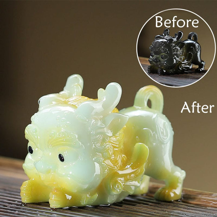 Buddha Stones色が変わる小さな貔貅インゴット 樹脂製 ティーペット 富の家の置物 装飾