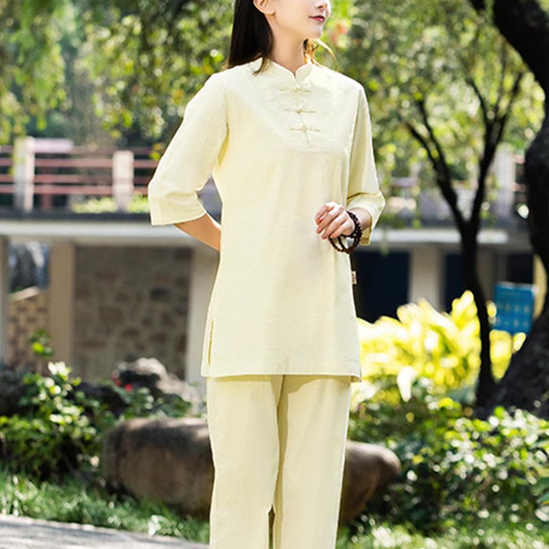 Buddha Stones 2点セット 半袖シャツ トップパンツ 瞑想 禅 太極拳 コットンリネン 衣類 レディース セット - image 20