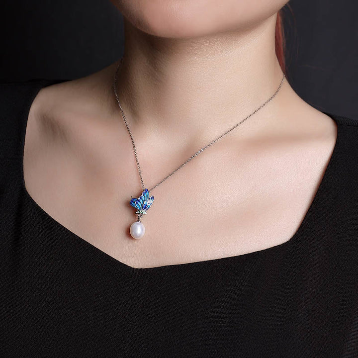 Buddha Stones925スターリングシルバー パール バタフライ ヒーリングネックレス ペンダント イヤリング リング - image 4