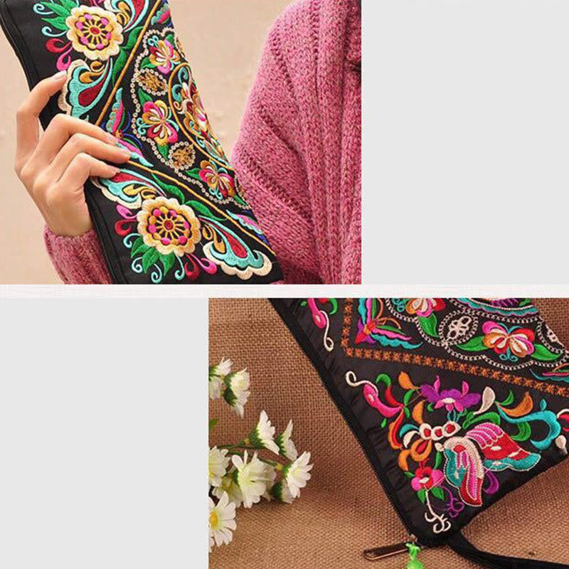 Buddha Stones、龍、蝶、コスモスの花の刺繍財布、ショッピングバッグ