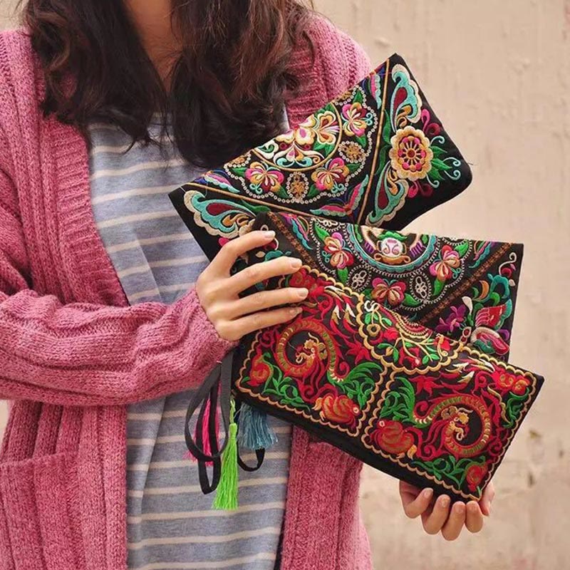 Buddha Stones、龍、蝶、コスモスの花の刺繍財布、ショッピングバッグ - image 1