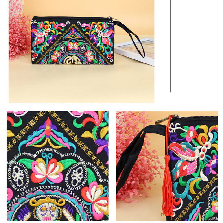Buddha Stones、龍、蝶、コスモスの花の刺繍財布、ショッピングバッグ