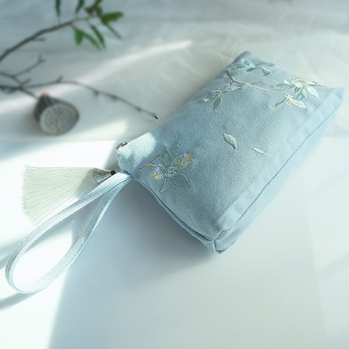 Buddha Stones小花梅桜鶴桃花刺繍キャンバスウォレットショッピング財布