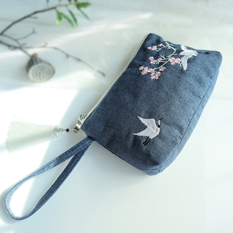 Buddha Stones小花梅桜鶴桃花刺繍キャンバスウォレットショッピング財布