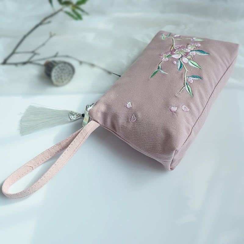 Buddha Stones小花梅桜鶴桃花刺繍キャンバスウォレットショッピング財布