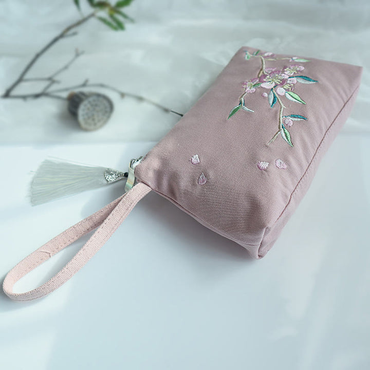 Buddha Stones小花梅桜鶴桃花刺繍キャンバスウォレットショッピング財布