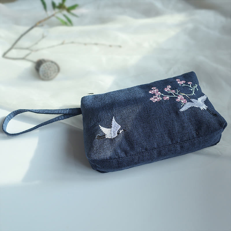Buddha Stones小花梅桜鶴桃花刺繍キャンバスウォレットショッピング財布