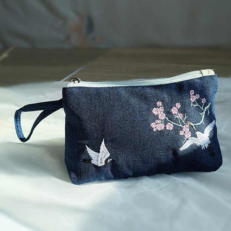 Buddha Stones小花梅桜鶴桃花刺繍キャンバスウォレットショッピング財布