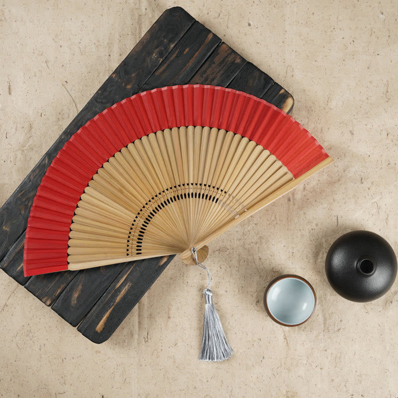 Buddha Stonesシンプルな桜の花 中空彫刻 手持ち竹扇子 - 赤色 22cm - image 4