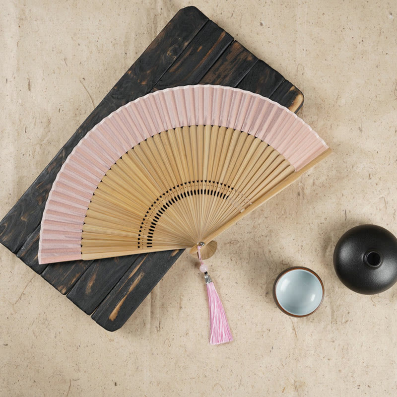 Buddha Stonesシンプルな桜の花 中空彫刻 手持ち竹扇子 - ピンク 22cm - image 3
