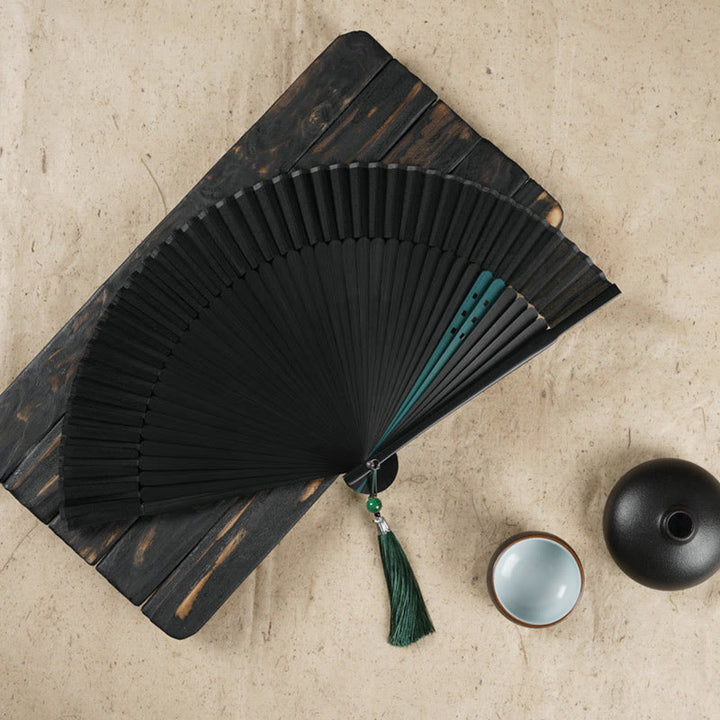 Buddha Stonesシンプルな桜の花 中空彫刻 手持ち竹扇子 - ブラック 22cm - image 9