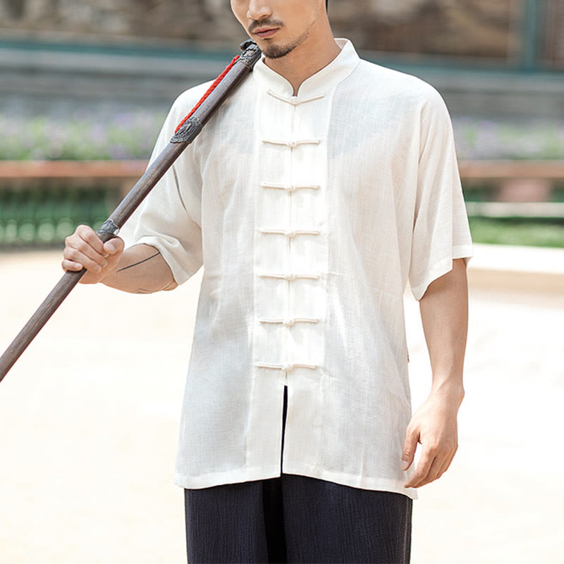 Buddha Stones無地 カエルボタン 瞑想 祈り スピリチュアル 禅 太極拳 気功 練習 ユニセックス 服セット - メンズ - ホワイトトップのみ - 2XL - image 1