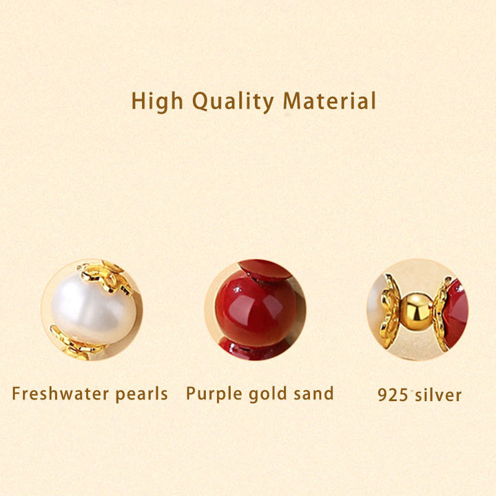Buddha Stones 925スターリングシルバー 天然辰砂パール 祝福ネックレス ペンダント ブレスレット イヤリング ジュエリーセット