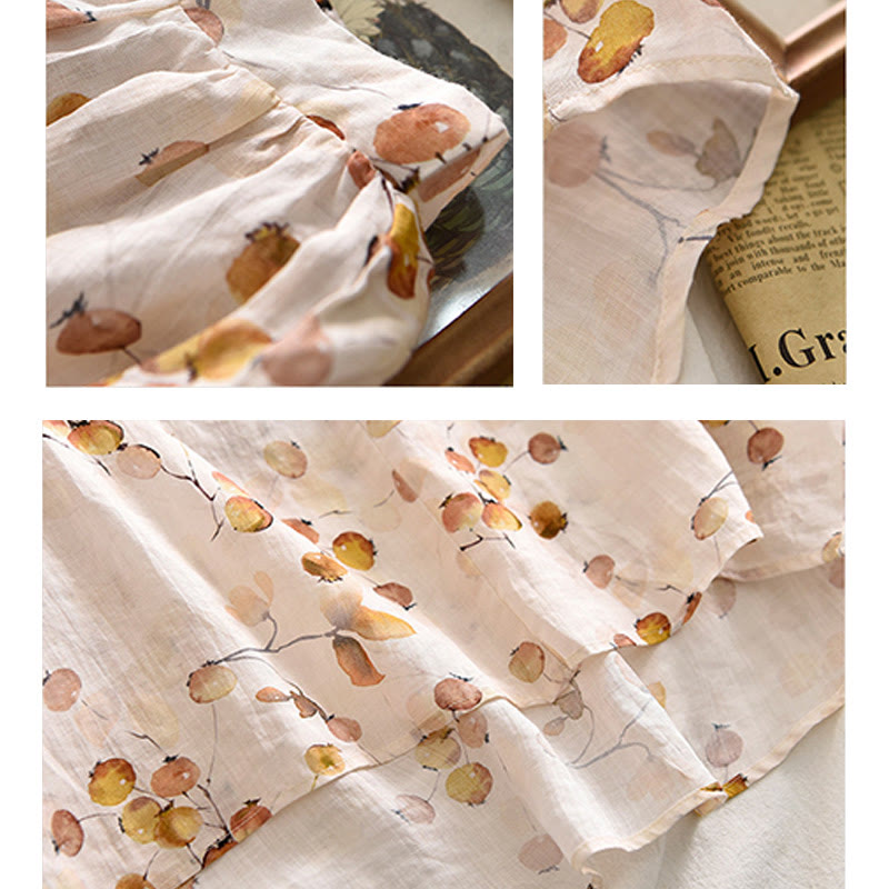 Buddha Stones、果物、葉の模様のランタンスリーブトップ、ルーズTシャツ - image 15