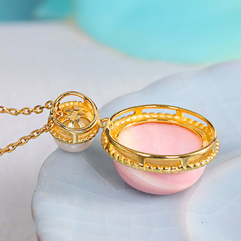 Buddha Stones 925スターリングシルバー クイーンコンクシェルパール 幸運の祝福イヤリング ネックレス ペンダント ジュエリーセット