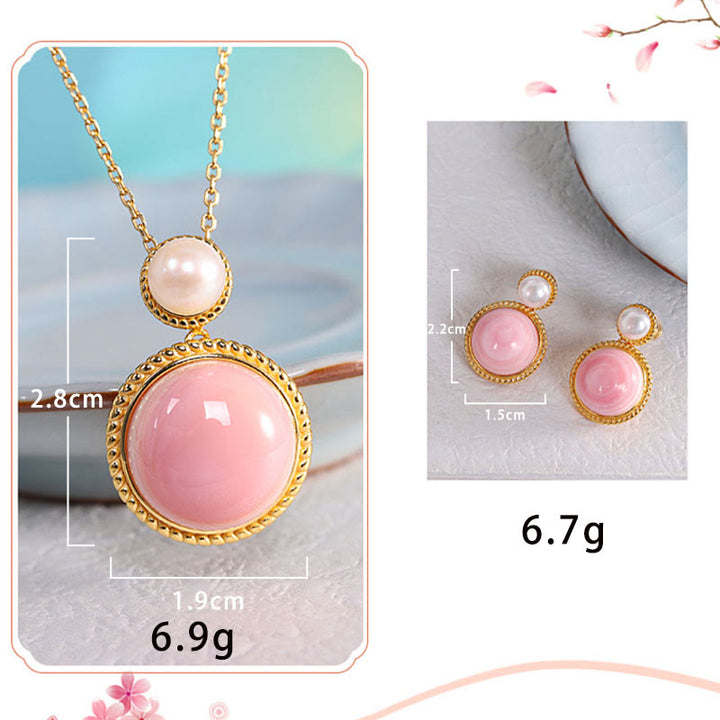 Buddha Stones 925スターリングシルバー クイーンコンクシェルパール 幸運の祝福イヤリング ネックレス ペンダント ジュエリーセット