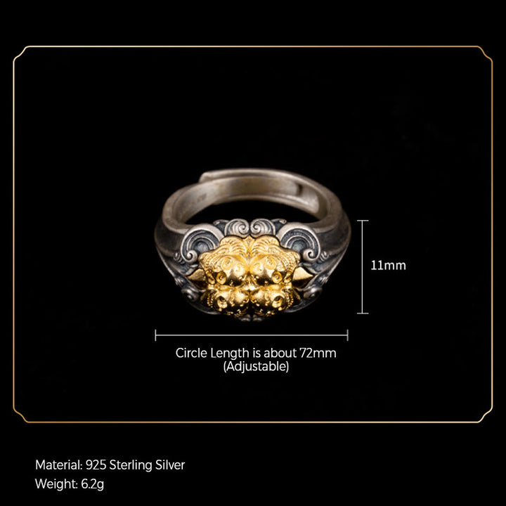 Buddha Stones925スターリングシルバー チベットスカルプロテクション 調節可能リング - image 7