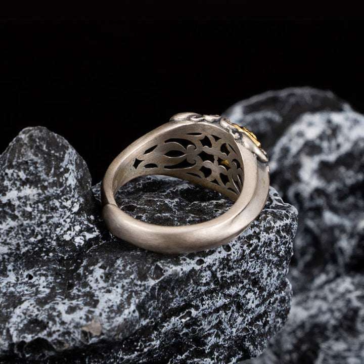 Buddha Stones925スターリングシルバー チベットスカルプロテクション 調節可能リング