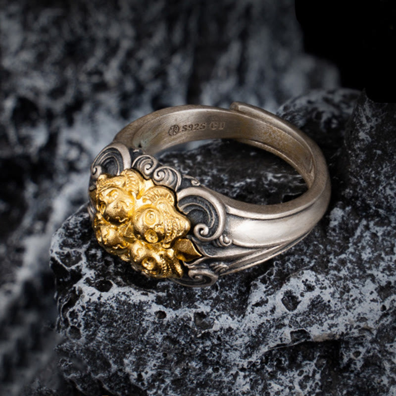 Buddha Stones925スターリングシルバー チベットスカルプロテクション 調節可能リング - image 1