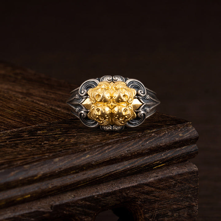 Buddha Stones925スターリングシルバー チベットスカルプロテクション 調節可能リング - 円周：7.2cm（調節可能） - image 0