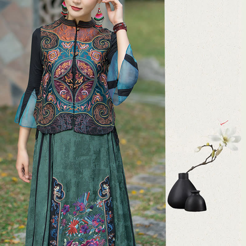 Buddha Stonesヴィンテージスタイル刺繍花唐装デザインノースリーブベスト - image 14