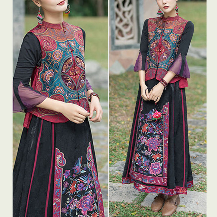 Buddha Stonesヴィンテージスタイル刺繍花唐装デザインノースリーブベスト - image 21