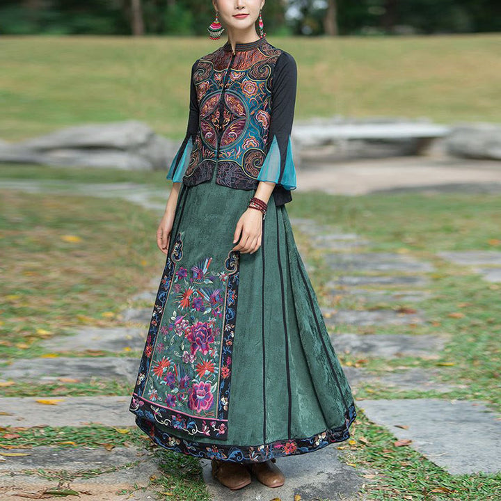 Buddha Stonesヴィンテージスタイル刺繍花唐装デザインノースリーブベスト - image 12