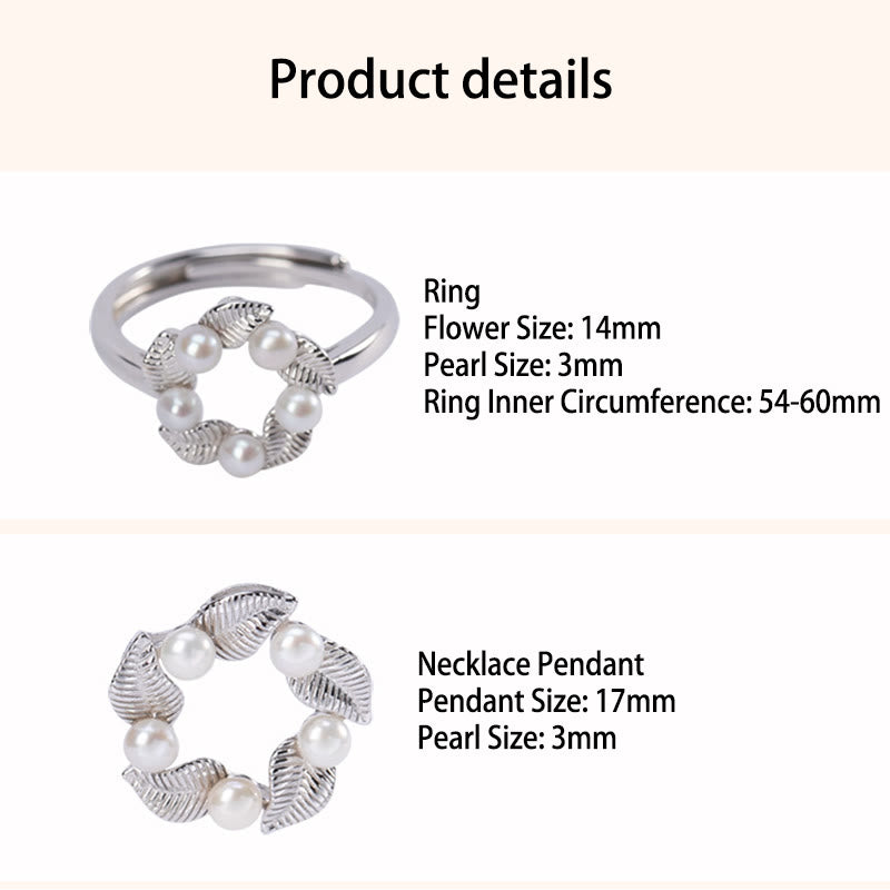 Buddha Stones925スターリングシルバー パールリーフデザイン ヒーリングウィズダムネックレス ペンダント リング イヤリングセット - image 5