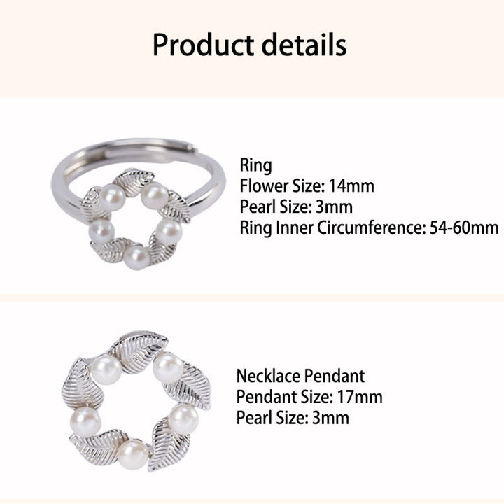 Buddha Stones925スターリングシルバー パールリーフデザイン ヒーリングウィズダムネックレス ペンダント リング イヤリングセット - image 5