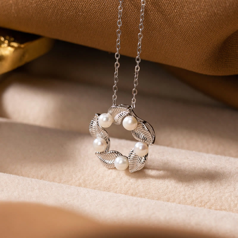 Buddha Stones925スターリングシルバー パールリーフデザイン ヒーリングウィズダムネックレス ペンダント リング イヤリングセット - ネックレス - image 1