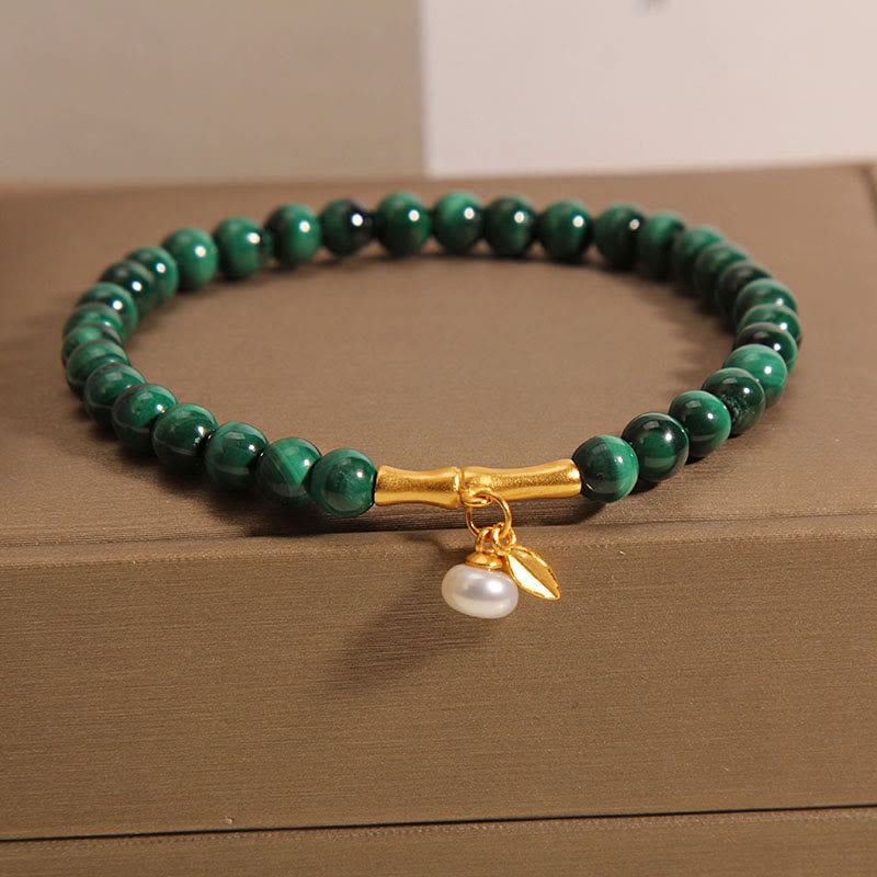 Buddha Stones天然マラカイトパール ラッキーバンブー 抗不安ブレスレット - image 3