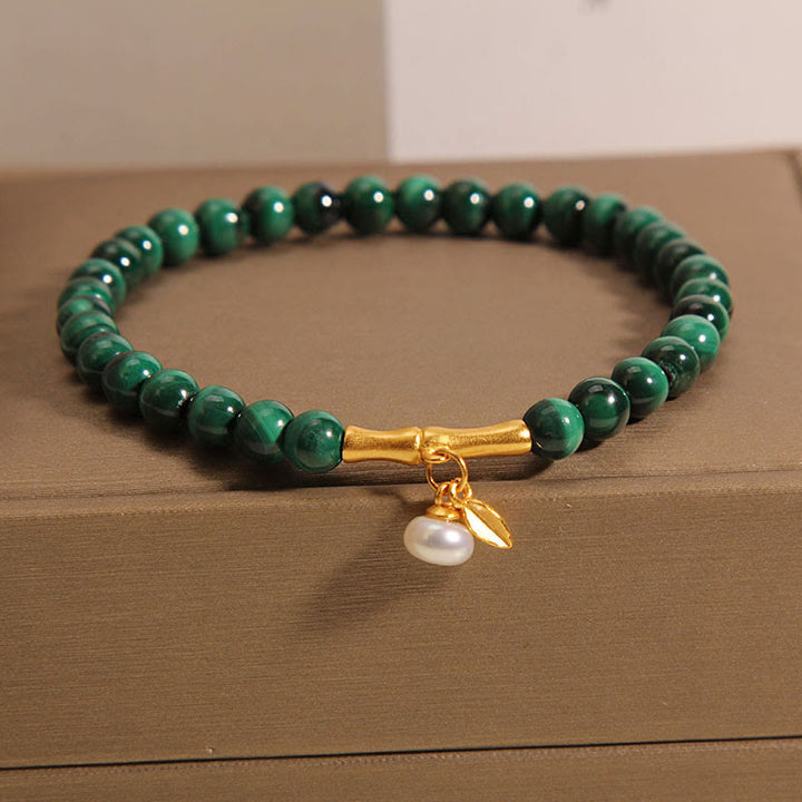 Buddha Stones天然マラカイトパール ラッキーバンブー 抗不安ブレスレット - image 3