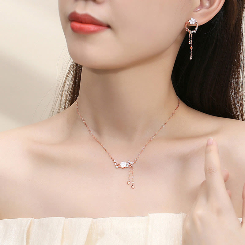 Buddha Stones925スターリングシルバー フラワー バタフライ ラブネックレス ペンダント イヤリングセット - image 3